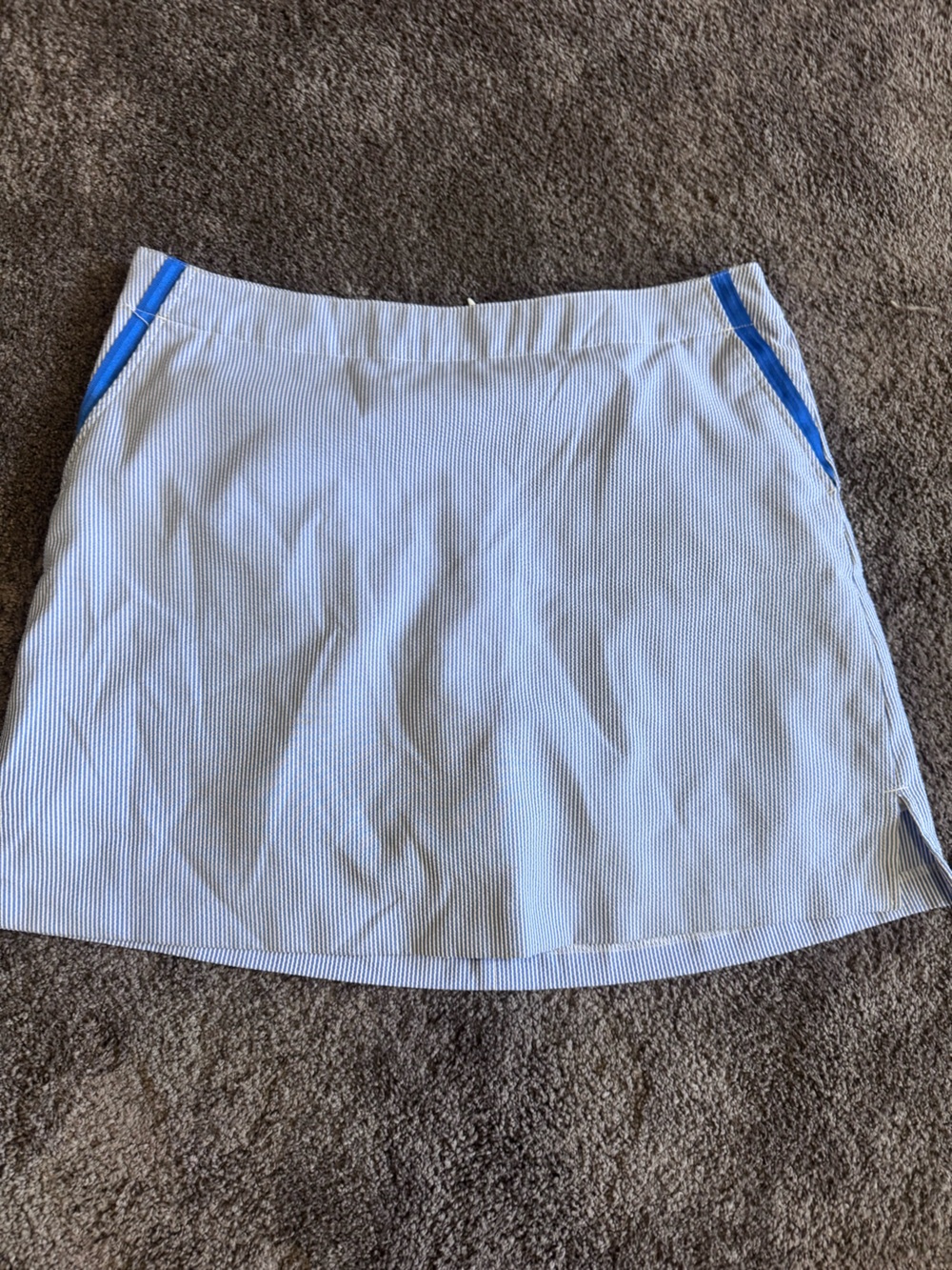 Lady Hagen Blue and White Striped Skort with Royal Trim Seersucker